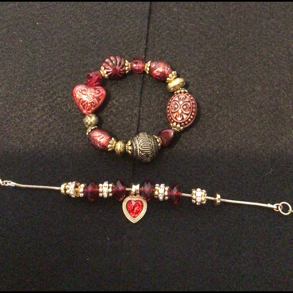 2 Valentine Bracelets Stretch & Lobster Claw Clasp